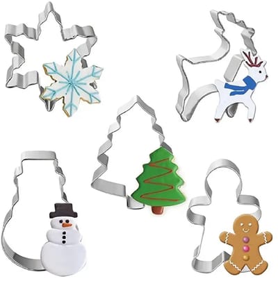 Set van 5 uitsteekvormen - Kerstkoekjes - koekjes - roestvrijstalen snijders - kerstboom - sneeuwvlok - sneeuwpop - bakvorm in rendiervorm