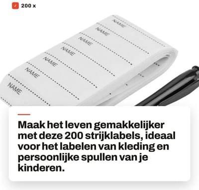Dailygoods- Naamlabels 200 x - Strijklabels - Persoonlijke Naamstickers - Handig en Duurzaam - Ideaal voor Kinderen - Wasbaar - Label