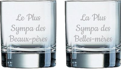 Whiskeyglas gegraveerd - 20cl - Le Plus Sympa des Beaux-pères & La Plus Sympa des Belles-mères