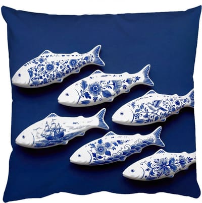 Sierkussens - Kussentjes Woonkamer - 50x50 cm - Vissen - Delfts - Blauw - Keramiek