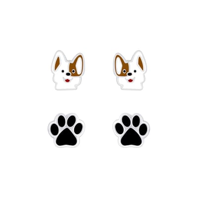 Zilveren hond en pootjes kinderoorbellen | hond oorknopjes Meisje Zilver | poot oorknopjes Meisje Zilver | kindersetje oorstekers | kindersieraden meisje sets zilver| Zilverana | Sterling 925 Silver