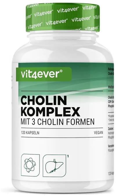 Choline complex met 3 vormen - 120 capsules – hooggedoseerd cholinesupplement – vegan – zonder toevoegingen – voor vegetariërs en veganisten | Vit4ever