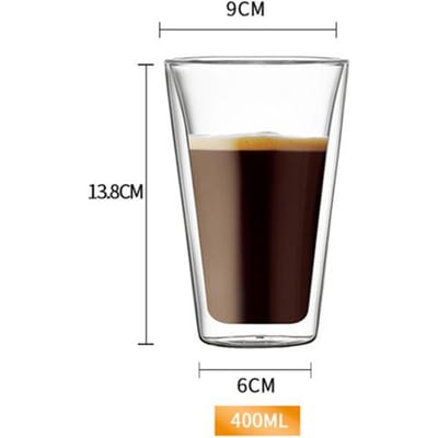Nordische Stijl Trapezoïde Dubbele Laag Koffieglas Cafe Assam Melkthee Late Cappuccino Mok Thuisgebruik Limonade Drinkbeker Tumbler 400ml black