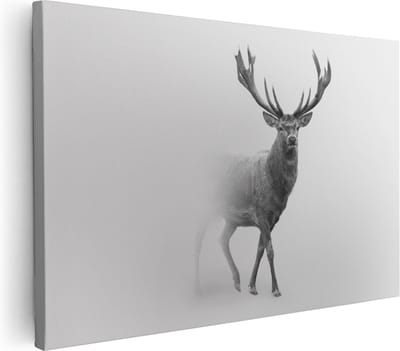 Artaza Canvas Schilderij Hertenkop - 30x20 cm - Klein - Wanddecoratie Gewei - Muurdecoratie Dieren - Kamer Accessoires