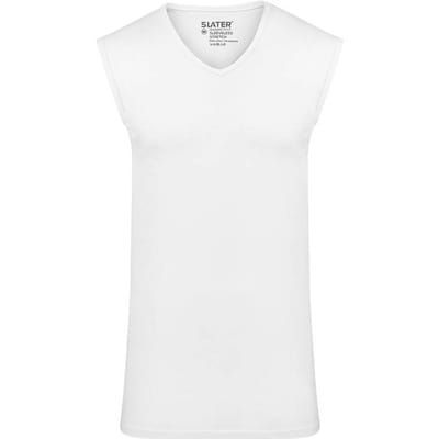 Slater 1600 - Stretch mouwloos T-shirt V-hals wit XXL 95% organisch katoen 5% elastan