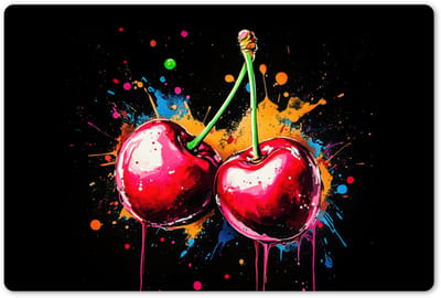 Placemats 45x30 cm - Placemat kunststof - 1 stuk - Kersen - Fruit - Graffiti - Verf - Abstract - Modern - Kleurrijk - Borden onderleggers - Decoratie voor op tafel - Keuken tafeldecoratie accessoires - Vinyl onderlegger - Tafelversiering