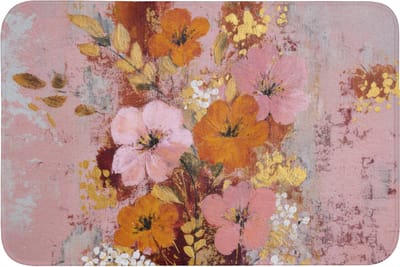 WC mat 90x60 cm - Antislip - Schilderij - Bloemen - Rustiek - Roze - Toiletmat - Vloermat - Douchemat - Toilet tapijt - Toiletmatten