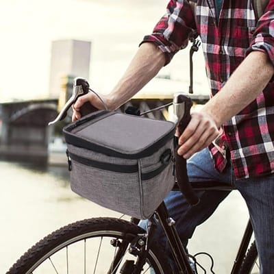 5L bicycle basket front waterproof handlebar bag with touchscreen and shoulder strap for e-bikes.