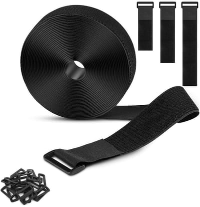 Dailygoods- Kabelbinders Herbruikbaar - Verstelbare Klittenbandsluiting - 5 cm x 5 m - Organiseren van Kabels - Zwart - Nylon Materiaal - Bevestigingsband