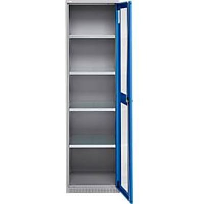 Schäfer Shop Genius metalen materiaalkast FS, met kijkvenster, ventilatiegaten, B 545 x D 520 x H 1950 mm, 5 OH, tot 250 kg, blank.alu kleurig/gentiaanblauw