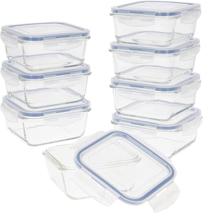 Famanu - Vershouddozen van glas, magnetronbestendig, voedselcontainers met sluiting, 580 ml, transparant deksel, voedselcontainers (8 stuks)