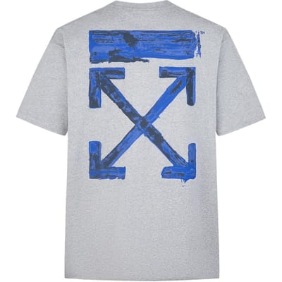 Off-White FW19 Gespetterd Verf Pijl Los Kortmouw T-shirt Heren Tops Blauw Grijs OMAA038F191850100730 L blue