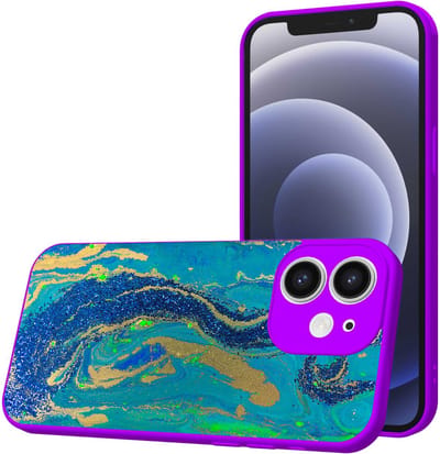 Smartphonica Telefoonhoesje Geschikt voor iPhone 12 met Blauw Goud Marmer opdruk - TPU Back Cover Case Blue Gold Marble Design - Paars geschikt voor iPhone 12
