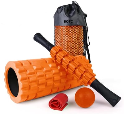 BOTC Foam roller set 4 delig met Weerstandsband - Foamroller Set - 5 Delige - met Massagebal – Massage Roller - Massage Set - Oranje