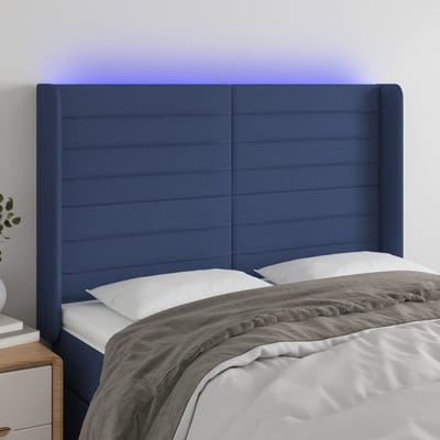 vidaXL - Hoofdbord - LED - 147x16x118/128 - cm - stof - blauw