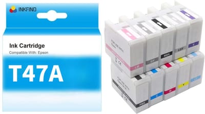 INKFIND T47A inktcartridge 10 Pack (PK+C+VM+Y+LC+VLM+GY+MK+LGY+DV) compatibel met Epson T47A1/T47A2/T47A3/T47A4/T47S5/T47A6/T47A7/T47A8/T47A9/T47AD) voor Epson Surecolor SC-P900 -10-pack 2 zwart + 8 kleuren