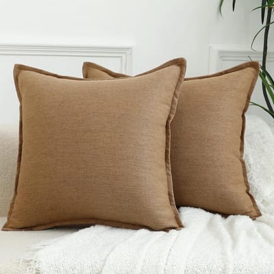Set van 2 Neutrale Linnen Kussenslopen 50x50cm Bruin Decoratief voor Woonkamer en Slaapkamer, Bohemian en Landelijke Stijl Decoratie
