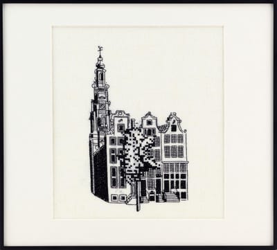 Pako Borduurpakket met telpatroon - Amsterdamse huizen - 218.950 - 100 % linnen- DIY kit