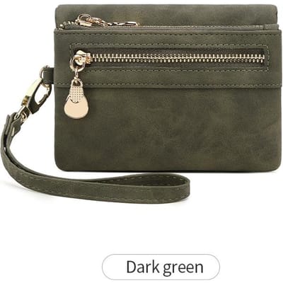 Portefeuille rétro à fermeture éclair pliante PU cuir de haute qualité portable multifonctionnel portefeuille pour femmes à la mode avec fenêtre pour carte d'identité pochette de poignet gray