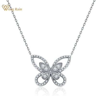 Wong Rain Argent Sterling 925 Créé Pierre Précieuse Moissanite Mariage Fiançailles Papillon Pendentif Collier Bijouterie Fine Vente en Gros white