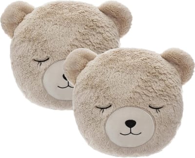 Atmosphera Dieren sierkussen - 2x - kinderkamer - beer - beige - 27 cm - polyester