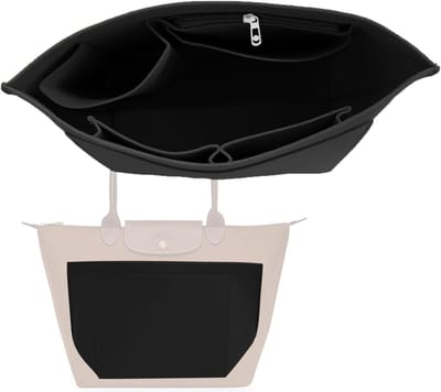 Famanu – Tas Insert Organizer - Portemonnee Insert Organizer - Multi-Pocket Vilt Tote Organizer voor het invoegen van Portemonnee Organizer - Opvouwbare Tote Organizer Insert voor (zwart - M)