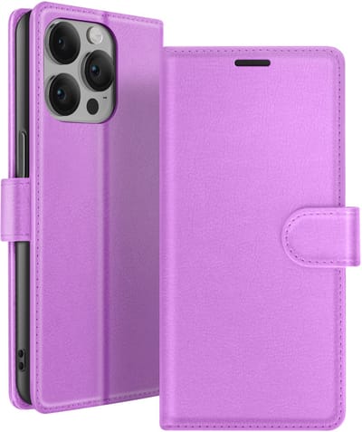 Zanae, Hoesje geschikt voor iPhone 14 Pro - Wallet Case & Magneetsluiting, Paars