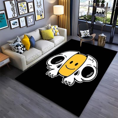 Grappig Creatief Lachend Gezicht Schedel Tapijt voor Woonkamer Slaapkamer Hal Alfombra Antislip Kleed Bank Deurmat Huisdecoratie Tapete 40x60cm (16x24in)