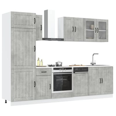 vidaXL - 8-delige - Keukenkastenset - Lucca - bewerkt - hout - betongrijs