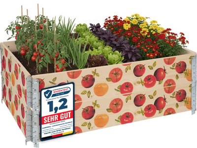 Garronda Kweekbak Palletrand Met Print 2-Pack – Natuurlijk - Bloemen - Kruiden - Palletframe - Natuurlijke Verhoogde Bloembedden – 120x80 cm – Tomaat - GD-BUD-PAL-SET