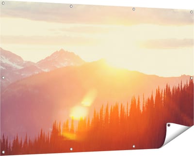 Gards Tuinposter Zonsondergang in het Bos - 150x100 cm - Tuindoek - Tuindecoratie - Wanddecoratie buiten - Tuinschilderij