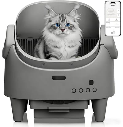 Geargalaxy Zelfreinigende Kattenbak - Kattenbak - Kattentoilet - Automatische Kattenbak - Slimme Kattenbak met App - 120L - Grijs