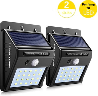 Solar LED Lamp Buiten met Bewegingssensor | 20 LED's | IP65 Waterdicht | Energiezuinig | Eenvoudige Montage | Milieuvriendelijke Verlichting | Perfect voor Tuin, Balkon, Trap en Oprit | Set van 2