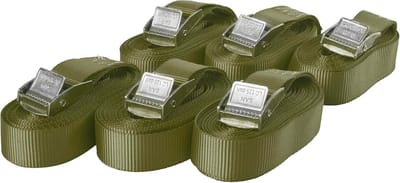 Spanbanden met Klemsluiting - Set van 6 - Belastbaar tot 250 kg - 5 m x 25 mm - Eendelig - Olijfgroen