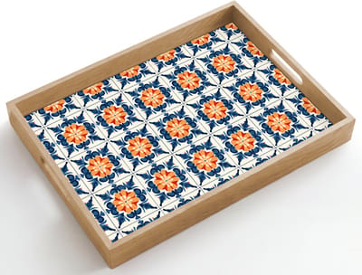 Dienblad hout 50x35 cm - Schootdienblad - Traditioneel - Tegel - Oranje - Borrelplank rechthoek - Plateau dienbladen