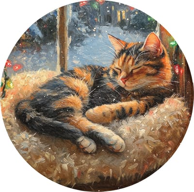 Badmat rond 70x70 cm - Antislip - Kat - Kerst - Winter - Dier - Badmatten voor badkamer - Badkamermat - Douchemat - Ronde badkamer mat