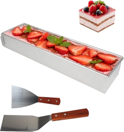 Rechthoekige Tiramisu Bakvorm 41 x 10 x 6 cm van Aluminium met 2 Spatels en Verwijderbare Zijkant voor Taarten, Desserts en Brood bakken