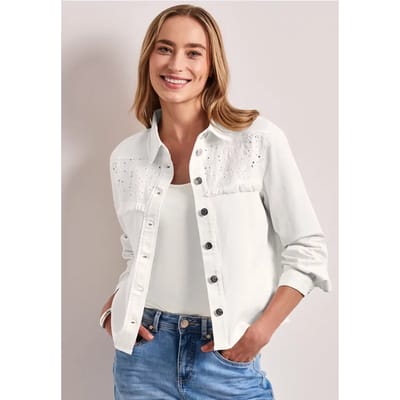 Denim jack met knoopsluiting en borduursel
