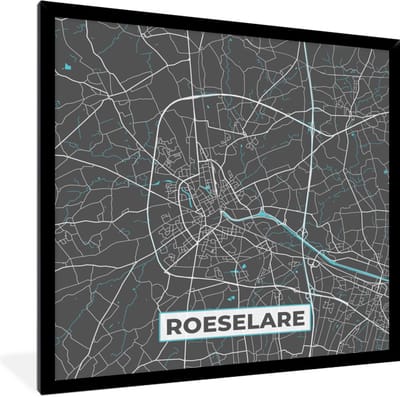 Fotolijst incl. Poster - Kaart – Plattegrond – Stadskaart – Roeselare – België - Grijs - 40x40 cm - Posterlijst