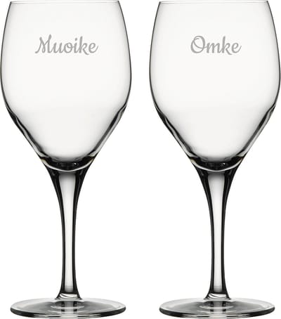 Gegraveerde Rode wijnglas 42,5cl Muoike & Omke