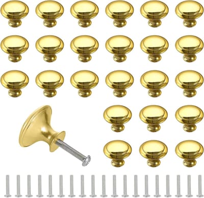 Ronde 30mm Ladeknoppen in Goud, 25 Stuks, Geschikt voor Meubels, Keuken en Dressoirs, Inclusief Schroeven