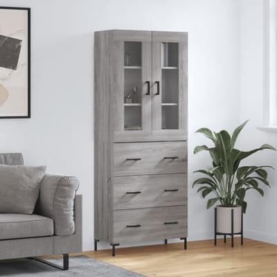 vidaXL - Hoge - kast - 69,5x34x180 - cm - bewerkt - hout - grijs - sonoma - eikenkleurig