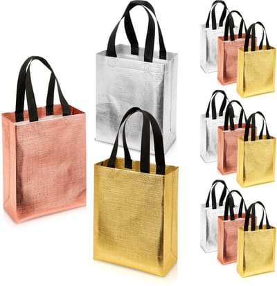 Allecto - Geschenkzakjes - Herbruikbare geschenkzakjes - Glanzend en stijlvol - Roségoud en zilver - Perfect voor elke gelegenheid - 12 stuks