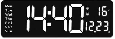 Digitale LED Wandklok Zwart 39 cm – Grote Display Klok met Afstandsbediening en Dubbel Alarm