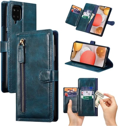 LuxeBass Hoesje geschikt voor Samsung Galaxy A42 5G - Boekhoesje - Blauw - Vintage portemonne hoes met ritssluiting gsm hoesje - telefoonhoes - telefoonhoesjes