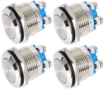 4 Stuks 22mm Momentary Waterdichte Drukknop 12V/24V/125V/250V met Schroefaansluitingen
