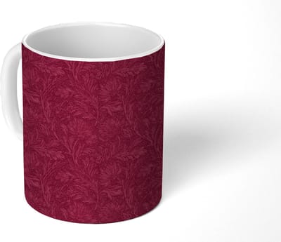 Mok - Koffiemok - Bladeren - Patroon - Paars - Mokken - 350 ML - Beker - Koffiemokken - Theemok