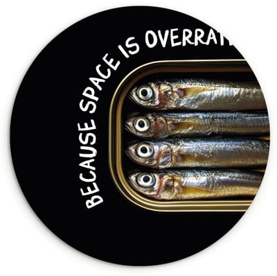 WallCircle® Wandcirkel 90x90 cm - Muurcirkel Sardines - Tekst - Vis - Blik - Muurdecoratie woonkamer - Wanddecoratie slaapkamer - Kamer decoratie accessoires - Ronde schilderijen