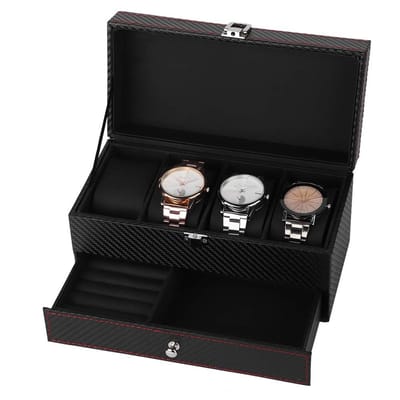Dailygoods- Sieradendoos dubbele ruimte - Sieradenrek - Juwelenkistje - Organizer - Opbergdoos - Hoogwaardige PU koolstofvezel - Juwelendoos