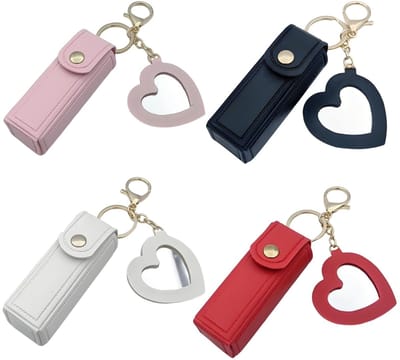 Dailygoods- Lippenstiftetui 4 Stuks - PU-Leren Lippenstifthouder - Hartspiegel - Sleutelhanger - Lipgloss-Tas - Compact 3x9 cm - Make-upetui
